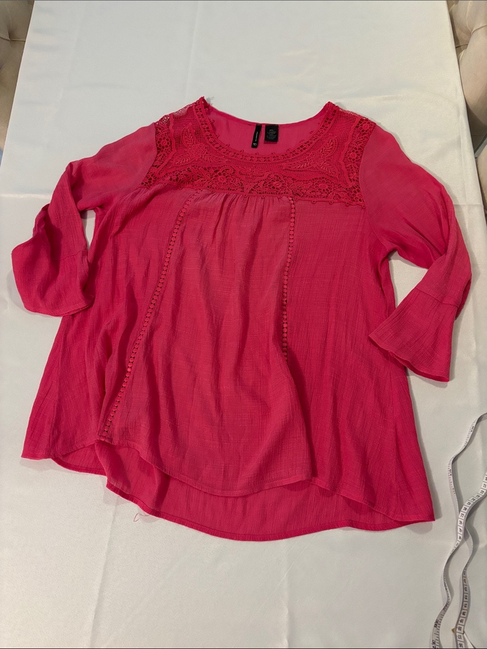 new directions Hot Pink Crochet Yoke Tunic Top